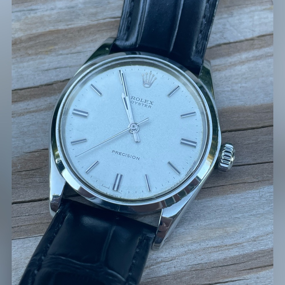 Rolex Oyster Silver Dial with Black Strap